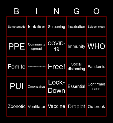 COVID-19 Bingo Card