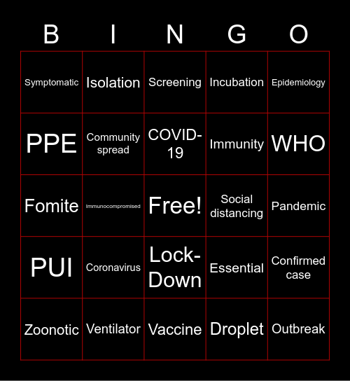 COVID-19 Bingo Card