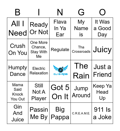 1990's Hip Hop Bingo Card