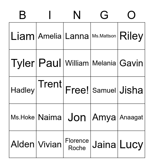 NAME BINGO Card