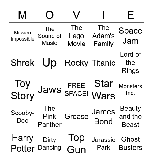 Movie Music BINGO! Bingo Card