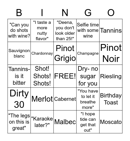 Deena's Birthday Bingo  Bingo Card