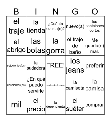 Capítulo 7A: De Compras Bingo Card