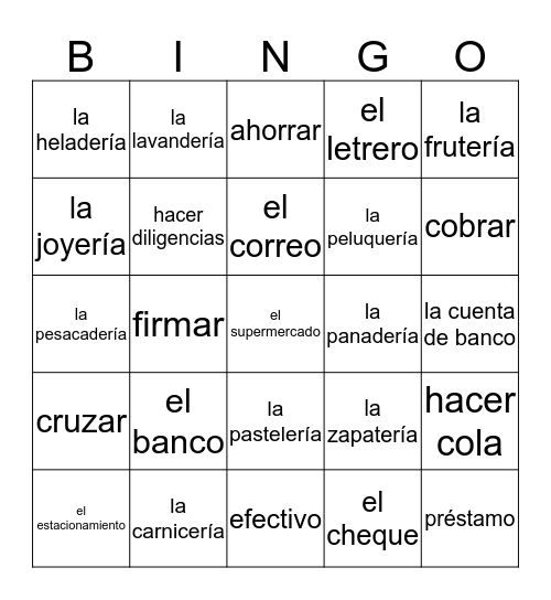 Las compras en la ciudad Bingo Card