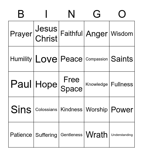 Colossians Bingo Card