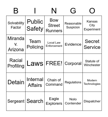Criminal Justice Bingo Card