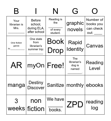 Library Orientation Bingo Card