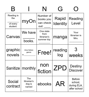 Library Orienation Bingo Card