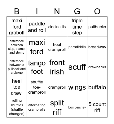 Tap Dance Bingo! Bingo Card