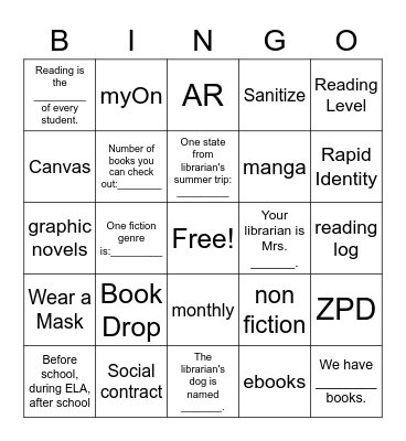 Library Orientation Bingo Card