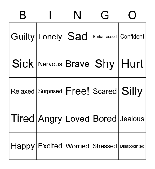 Feelings Bingo Card