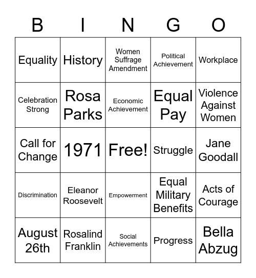 WOMEN'S EQUALITY DAY Bingo Card