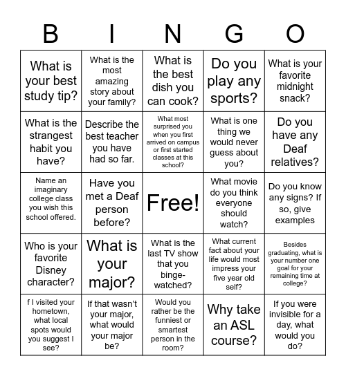 IceBreaker Bingo Card