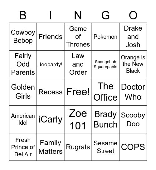 Classic TV Show Themes Bingo Card