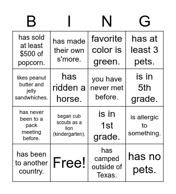 A SCOUT IS FRIENDLY - find someone who: Bingo Card