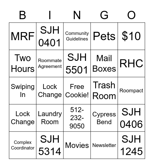 5th Floor South Opening Meeting!!! Bingo Card