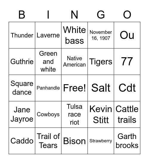 Oklahoma Bingo Card