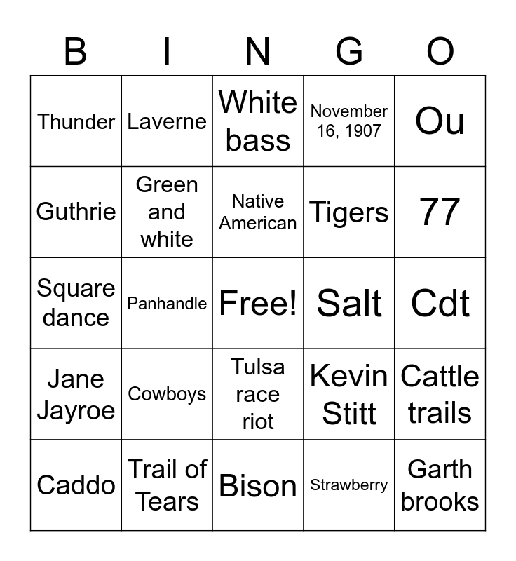 Oklahoma Bingo Card