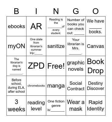 Library Orientation Bingo Card