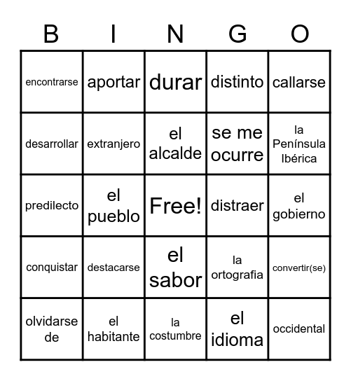 Unidad 1-vocabulario y cultura Bingo Card