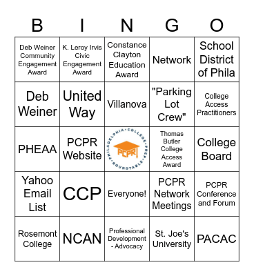 PCPR Trivia Bingo Card