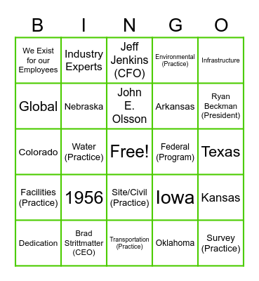 Olsson Bingo Card