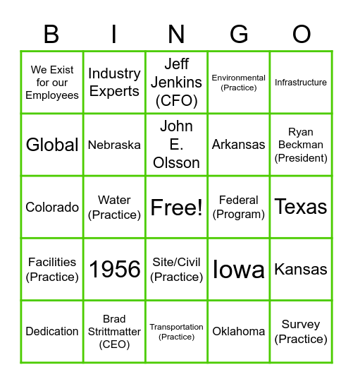 Olsson Bingo Card