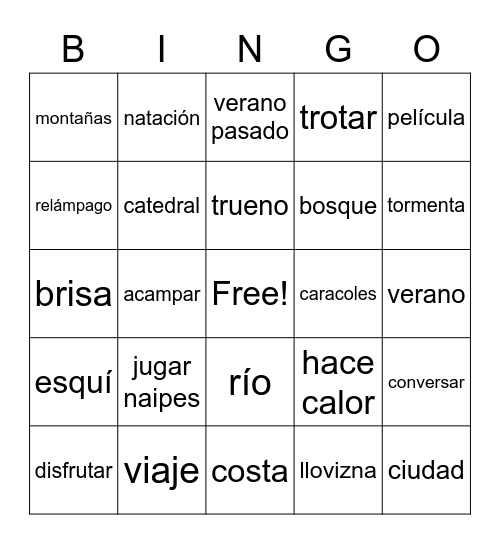 Spanish 5-6  Chapter 1 vocab 1 Bingo Card