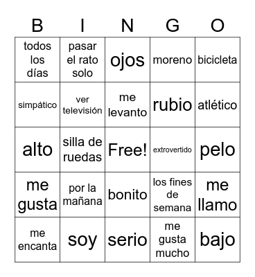 Spanish 3-4 Chapter 1 vocab 1 Bingo Card