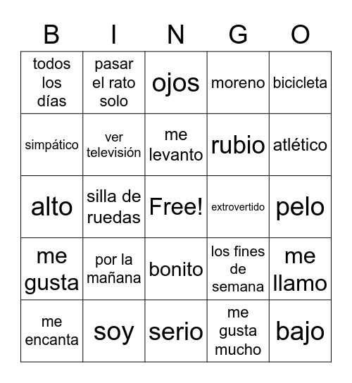 Spanish 3-4 Chapter 1 vocab 1 Bingo Card