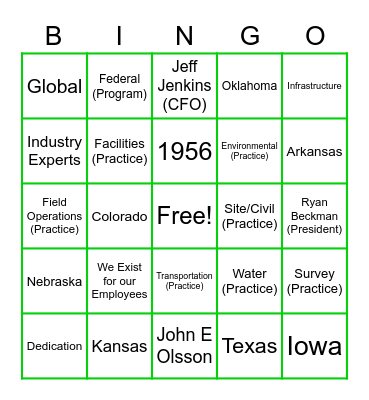 Olsson Bingo Card