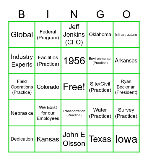 Olsson Bingo Card