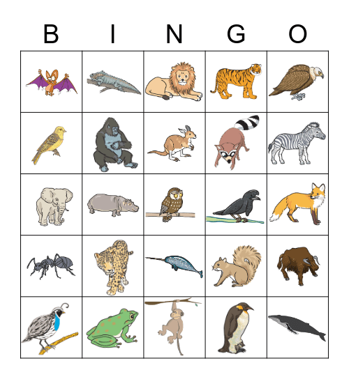 Alphabet Animals Bingo Card