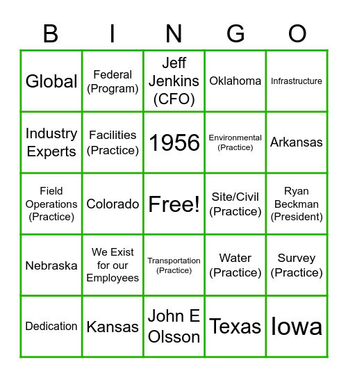 Olsson Bingo Card