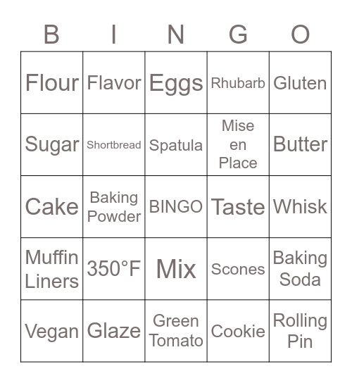 GGB Baker's Bingo Card