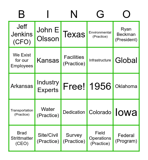 Olsson Bingo Card