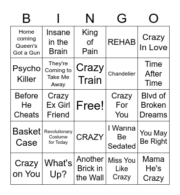 Mental Illness Bingo Card