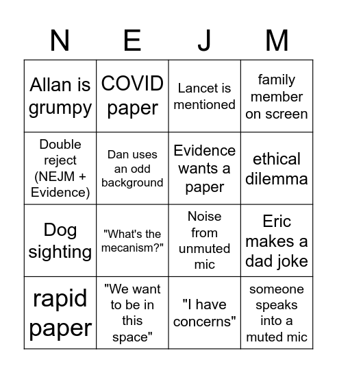 NEJM Bingo Card