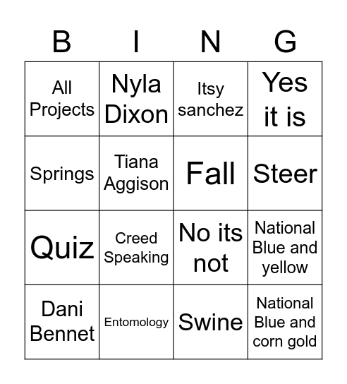 Quiz Bingo Card