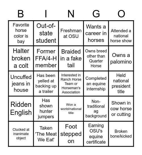 HORSEMAN'S BINGO Card