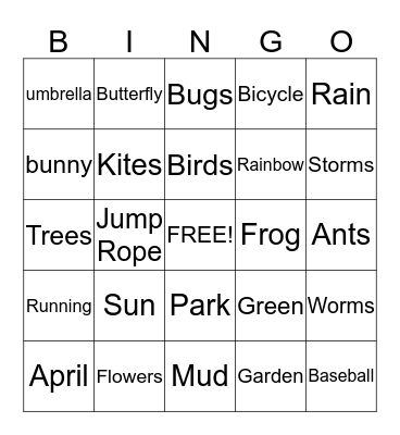 Spring Time Bingo Card