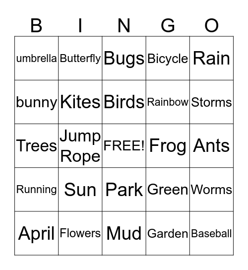 Spring Time Bingo Card