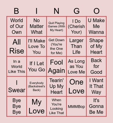 BOYBAND BINGO Card