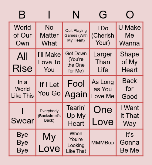 BOYBAND BINGO - Landsmøde edition Bingo Card
