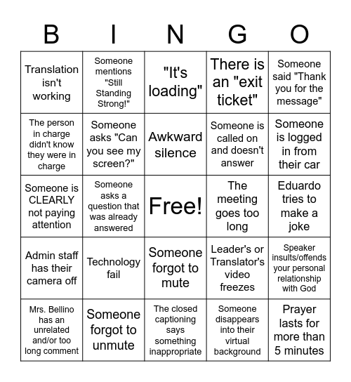 GTM/Staff Devos Survival Bingo Card