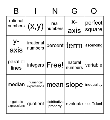 What the Math Words? Bingo Card