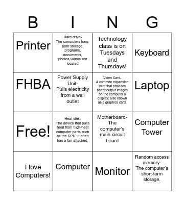 computer parts Bingo Card