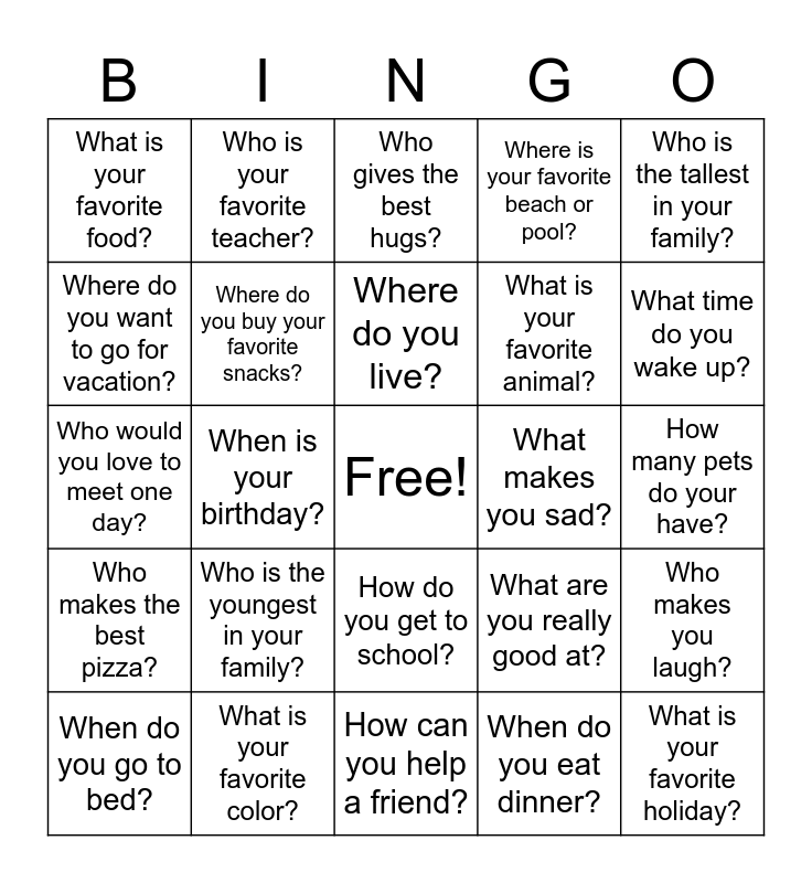 All About Me BINGO Card