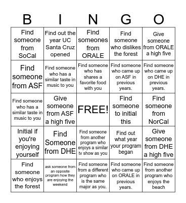 SIO WEEKEND LUNCH! Bingo Card
