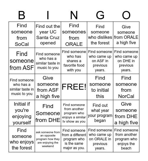 SIO WEEKEND LUNCH! Bingo Card